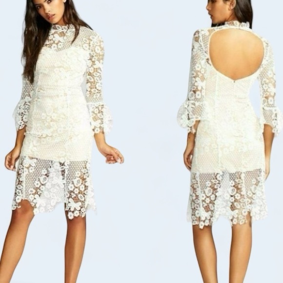 New Free People La Spezia Med White Floral Crochet Lace Midi Dress - Picture 1 of 7